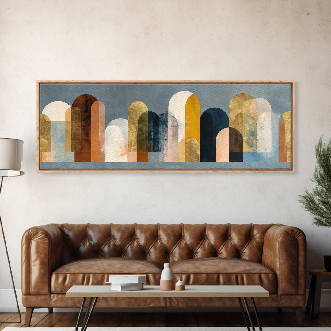 Gold Accented Abstract Arches Canvas Print, Master Bedroom, Textured Painting, Bedroom Decor, Abstract Art, Sanctuary, MAS-3x1-48