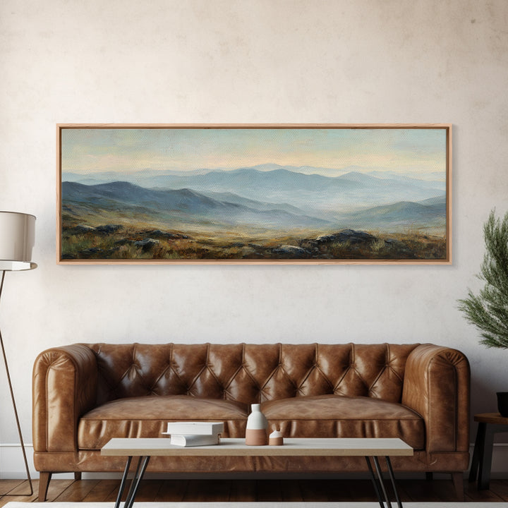 Soft Mountain Ridge Framed Canvas Print, Master Bedroom, Above Bed Wall Decor, Bedroom Decor, Oil Painting, Sanctuary, MAS-3x1-53