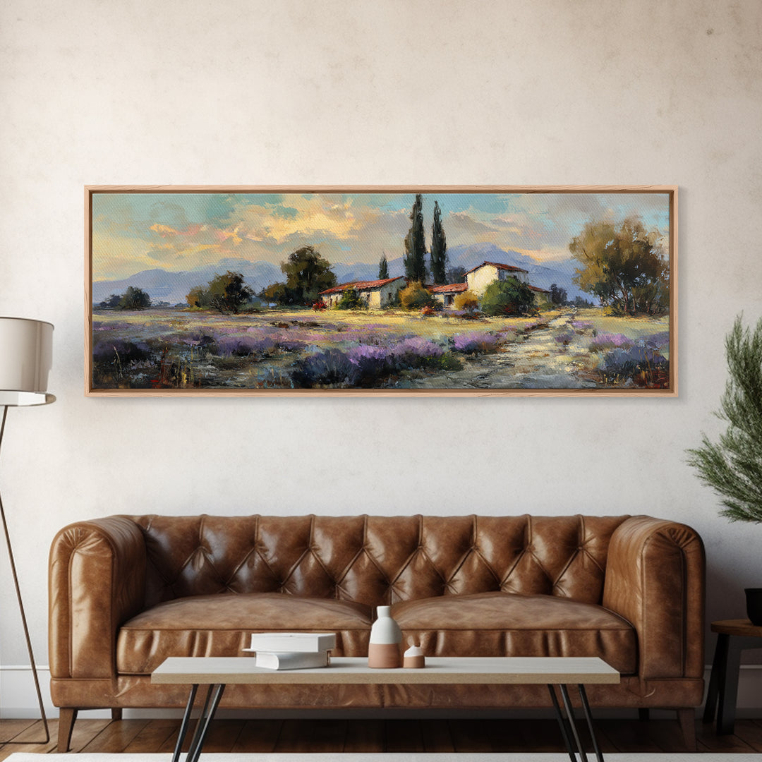 Lavender Field at Twilight Framed Canvas Print, Master Bedroom, Farmhouse Wall Art, Bedroom Decor, Fine Art, Sanctuary, MAS-3x1-58