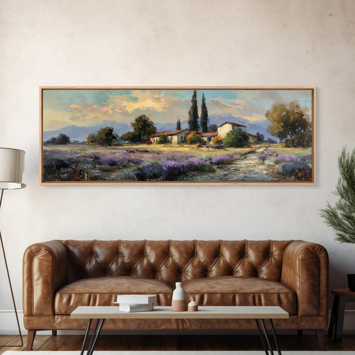 Lavender Field at Twilight Framed Canvas Print, Master Bedroom, Farmhouse Wall Art, Bedroom Decor, Fine Art, Sanctuary, MAS-3x1-58