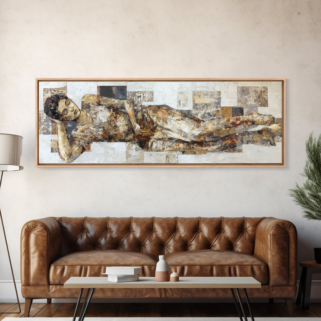 Classical Reclining Figure Implied Through Line Art Canvas Print, Master Bedroom, Boho Decor, Bedroom Decor, Sanctuary, MAS-3x1-62