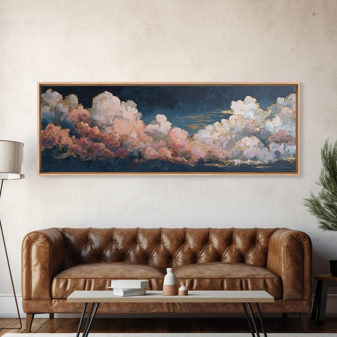Blush and Taupe Cloudscape Canvas Print, Master Bedroom, Wall Art, Bedroom Decor, Oil Painting, Sanctuary, Bedroom Wall Art, MAS-3x1-70