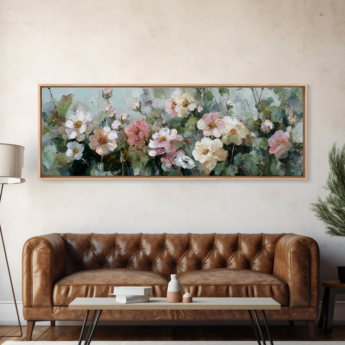 Dreamy Celestial Moon and Botanical Composition Canvas Print, Master Bedroom, Bedroom Wall Decor, Bedroom Decor, Sanctuary, MAS-3x1-75