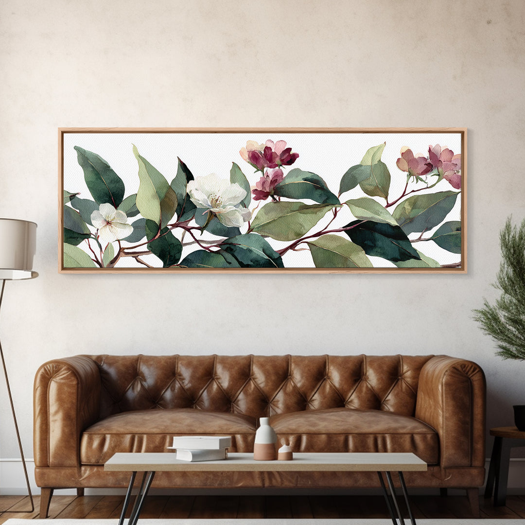 Gentle Eucalyptus Watercolor Branches Canvas Print, Master Bedroom, Art Print, Bedroom Decor, Oil Painting, Sanctuary, MAS-3x1-76