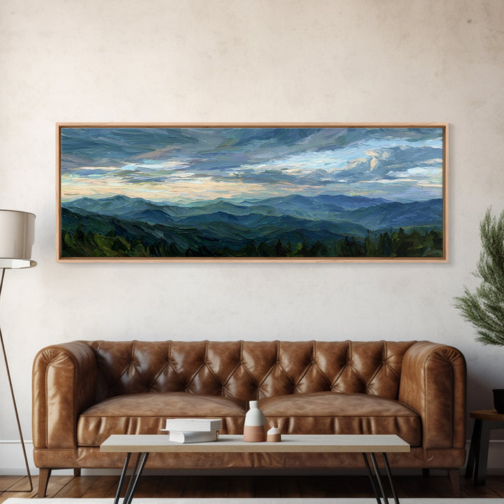 Soft Mountain Ridge Framed Canvas Print, Master Bedroom, Above Bed Wall Decor, Bedroom Decor, Oil Painting, Sanctuary, MAS-3x1-77