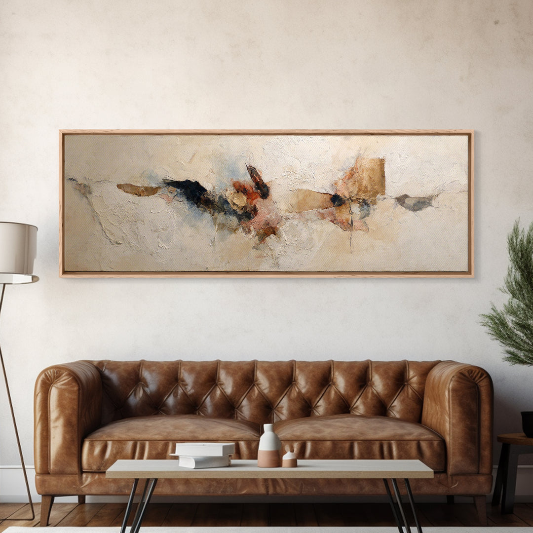 Large Cream Abstract Framed Canvas Print, Master Bedroom, Vinyl Wall Decal, Bedroom Decor, Abstract Art, Sanctuary, MAS-3x1-81