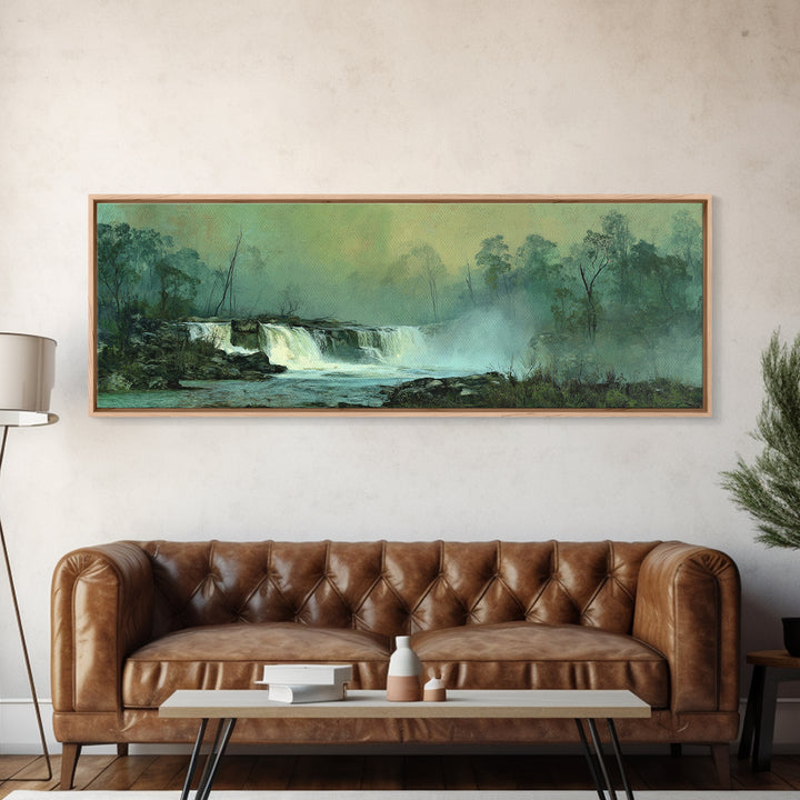 Peaceful Waterfall in Misty Green Forest Canvas Print, Master Bedroom, Printable Art, Bedroom Decor, Fine Art, Sanctuary, MAS-3x1-83