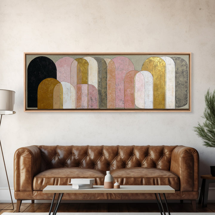 Gold Accented Abstract Arches Canvas Print, Master Bedroom, Textured Painting, Bedroom Decor, Abstract Art, Sanctuary, MAS-3x1-96
