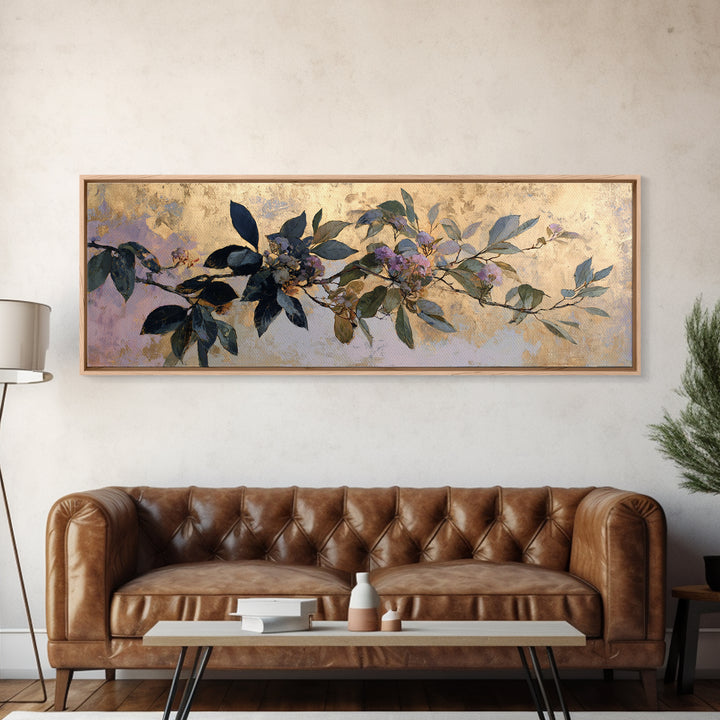 Dreamy Celestial Moon and Botanical Composition Framed Canvas Print, Master Bedroom, Bedroom Decor, Oil Painting, Sanctuary, MAS-3x1-99