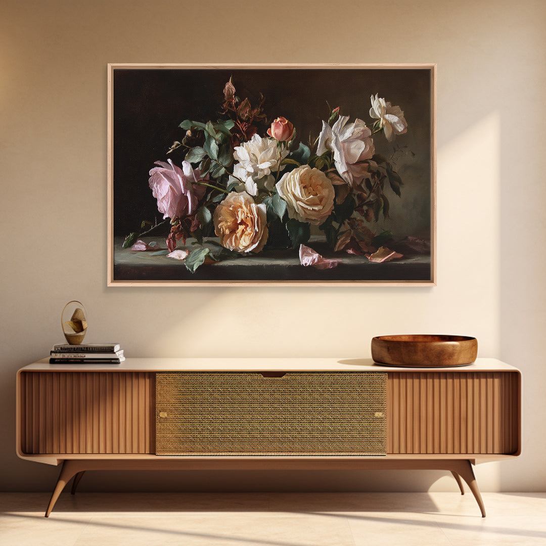 Warm Candlelit Still Life Framed Canvas Print, Master Bedroom, Wall Art, Bedroom Decor, Oil Painting, Sanctuary, MAS-3x2-100