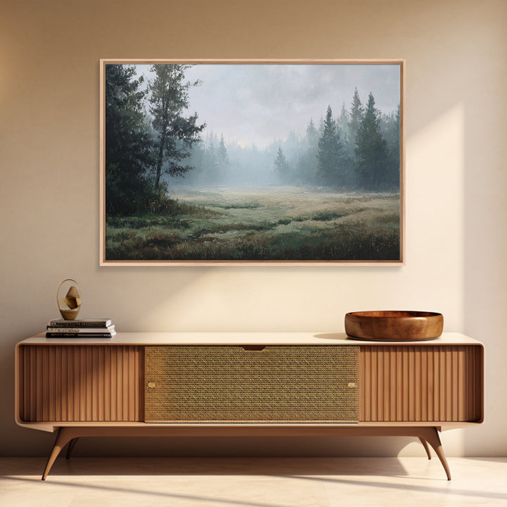 Calm Misty Forest Panorama Canvas Print, Master Bedroom, Above Bed Wall Decor, Bedroom Decor, Oil Painting, Sanctuary, MAS-3x2-32