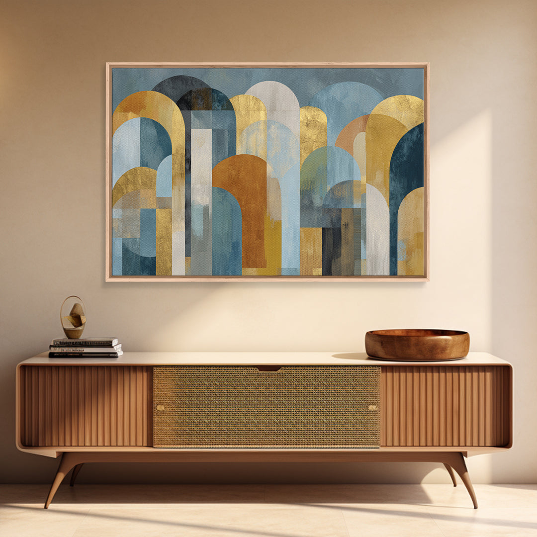 Gold Accented Abstract Arches Framed Canvas Print, Master Bedroom, Vinyl Wall Decal, Bedroom Decor, Abstract Art, Sanctuary, MAS-3x2-36