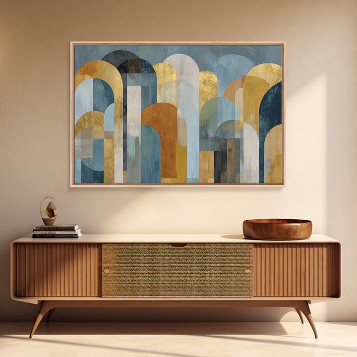 Gold Accented Abstract Arches Framed Canvas Print, Master Bedroom, Vinyl Wall Decal, Bedroom Decor, Abstract Art, Sanctuary, MAS-3x2-36