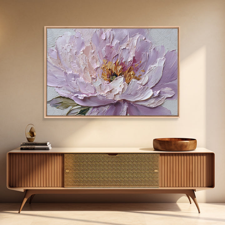 Romantic Neutral Peony Closeup Framed Canvas Print, Master Bedroom, Vinyl Wall Decal, Bedroom Decor, Fine Art, Sanctuary, MAS-3x2-78