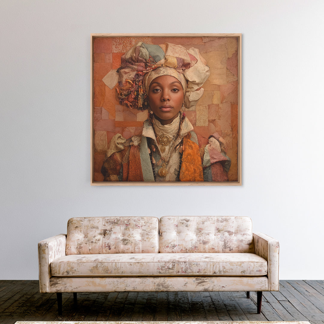 Ornate Portrait with Layered Textiles and Jewels Canvas Print, Maximalist Art, Home Decor, Living Room Decor, Fine Art, Maximal, MAX-1x1-4