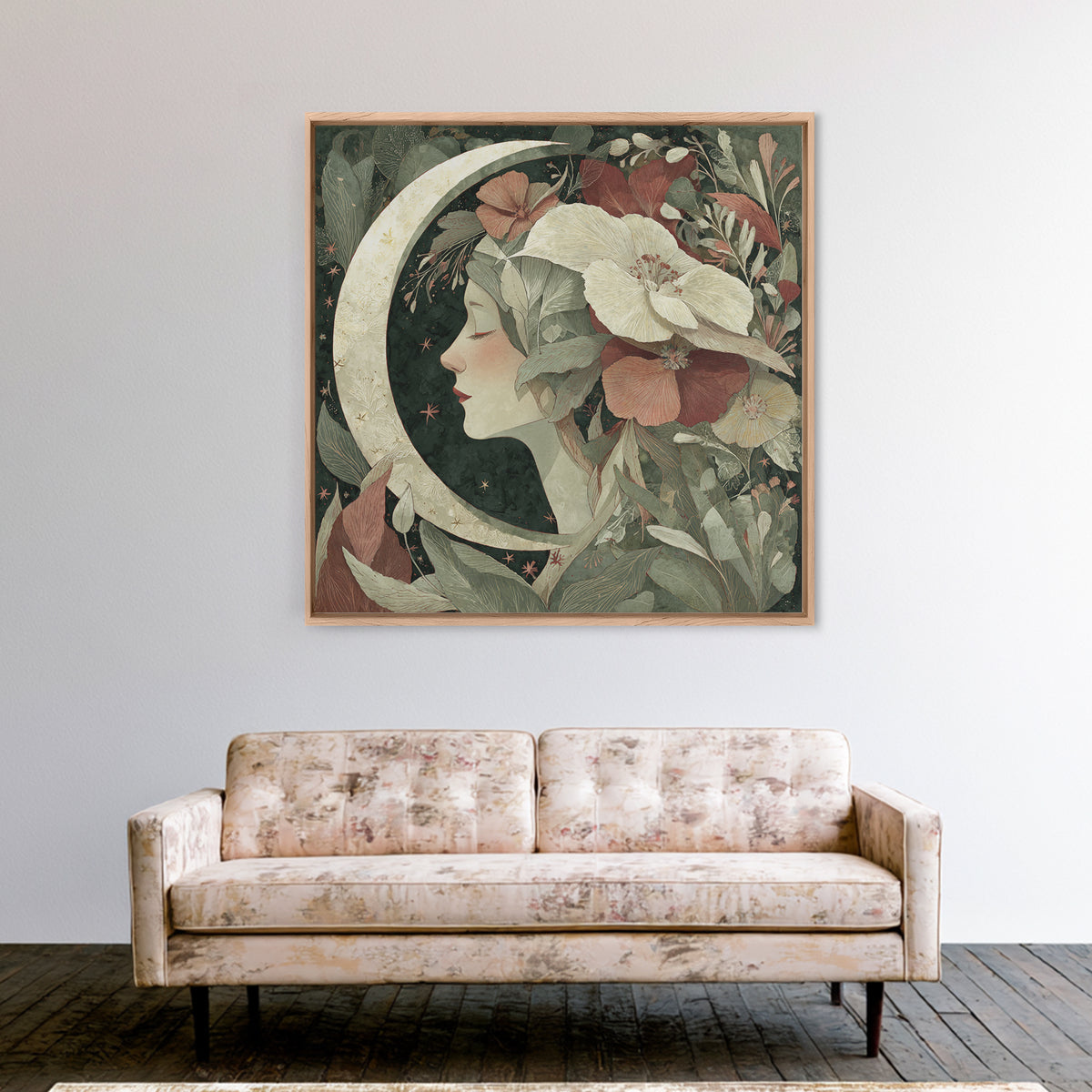 Patterned Moon Goddess Framed Canvas Print, Maximalist Art, Funky Wall Art, Living Room Decor, Fine Art, Maximal, MAX-1x1-72