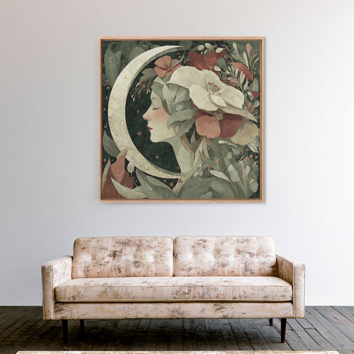 Patterned Moon Goddess Framed Canvas Print, Maximalist Art, Funky Wall Art, Living Room Decor, Fine Art, Maximal, MAX-1x1-72