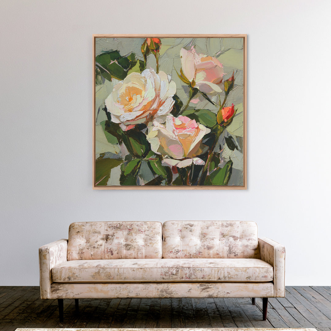 Baroque Roses Mixed Framed Canvas Print, Maximalist Art, Statement Artwork, Living Room Decor, Abstract Art, Maximal, MAX-1x1-78