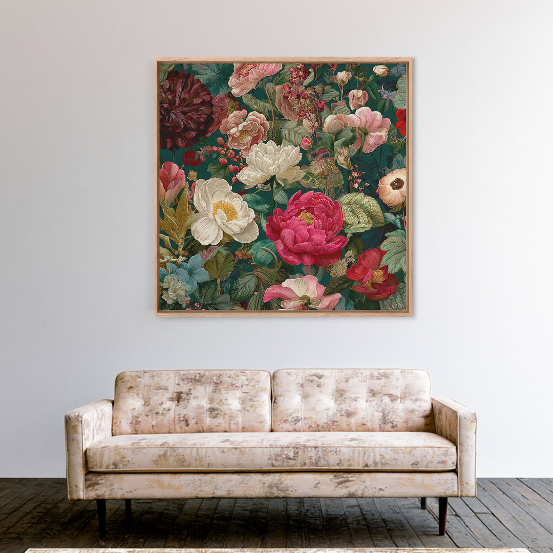 Crowded Botanical Tapestry Framed Canvas Print, Maximalist Art, Boho Decor, Living Room Decor, Fine Art, Maximal, Art Print, MAX-1x1-79