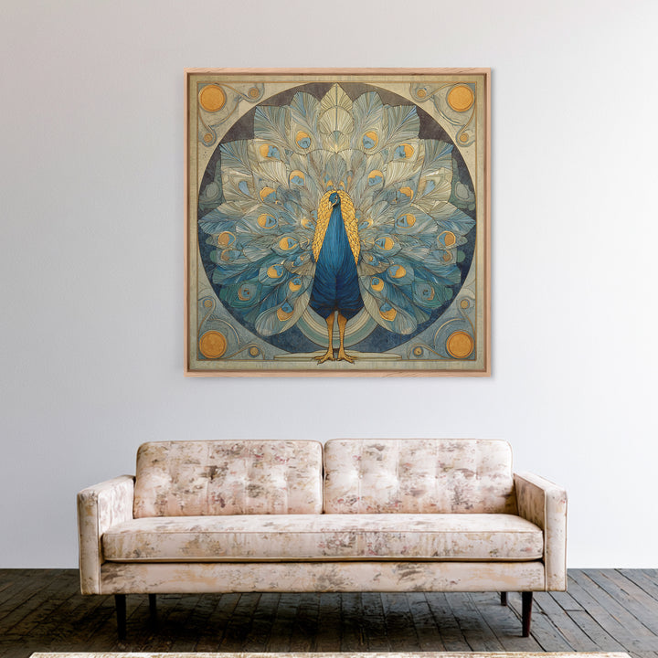 Dramatic Peacock with Oversized Feather Pattern Canvas Print, Maximalist Art, Original Painting, Living Room Decor, Maximal, MAX-1x1-8