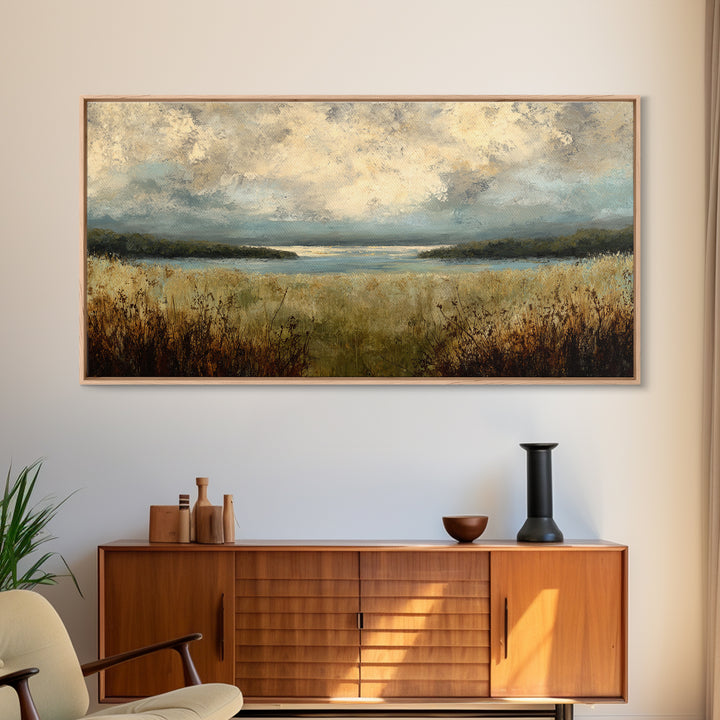 Eclectic Checkerboard Landscape Framed Canvas Print, Maximalist Art, Living Room Decor, Oil Painting, Maximal, MAX-2x1-1