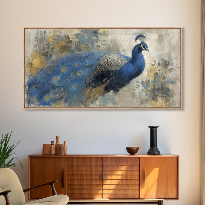 Dramatic Peacock with Oversized Feather Pattern Canvas Print, Maximalist Art, Modern Wall Art, Living Room Decor, Maximal, MAX-2x1-100