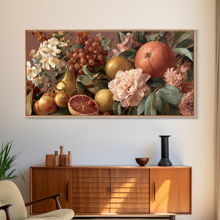 Rococo Fruit Feast Framed Canvas Print, Maximalist Art, Wall Art, Living Room Decor, Oil Painting, Maximal, Digital Print, MAX-2x1-35