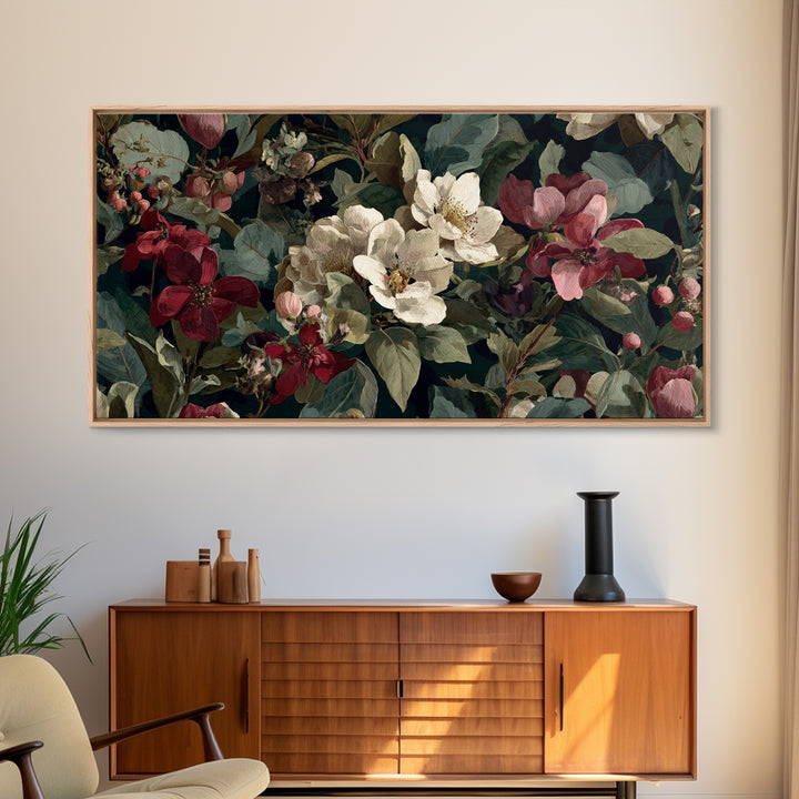 Crowded Botanical Tapestry Framed Canvas Print, Maximalist Art, Abstract Wall Art, Living Room Decor, Fine Art, Maximal, MAX-2x1-51