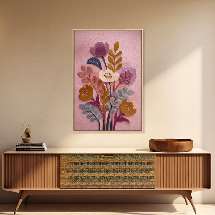 Matisse Inspired Cutouts with Vivid Floral Motifs Framed Canvas Print, Maximalist Art, Home Decor, Living Room Decor, Maximal, MAX-2x3-18
