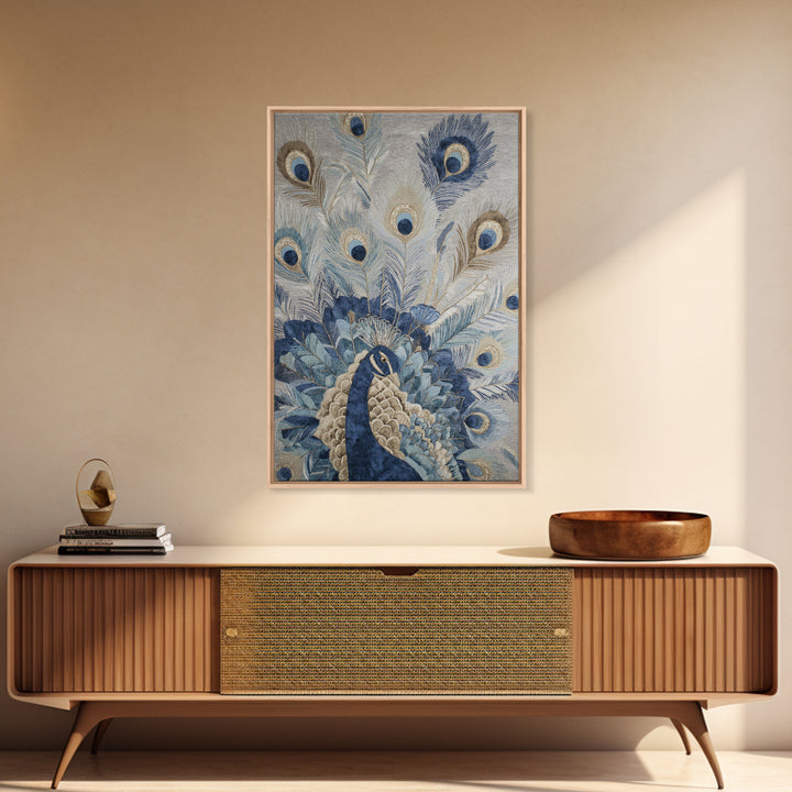 Dramatic Peacock with Oversized Feather Pattern Canvas Print, Maximalist Art, Contemporary Art, Living Room Decor, Maximal, MAX-2x3-40