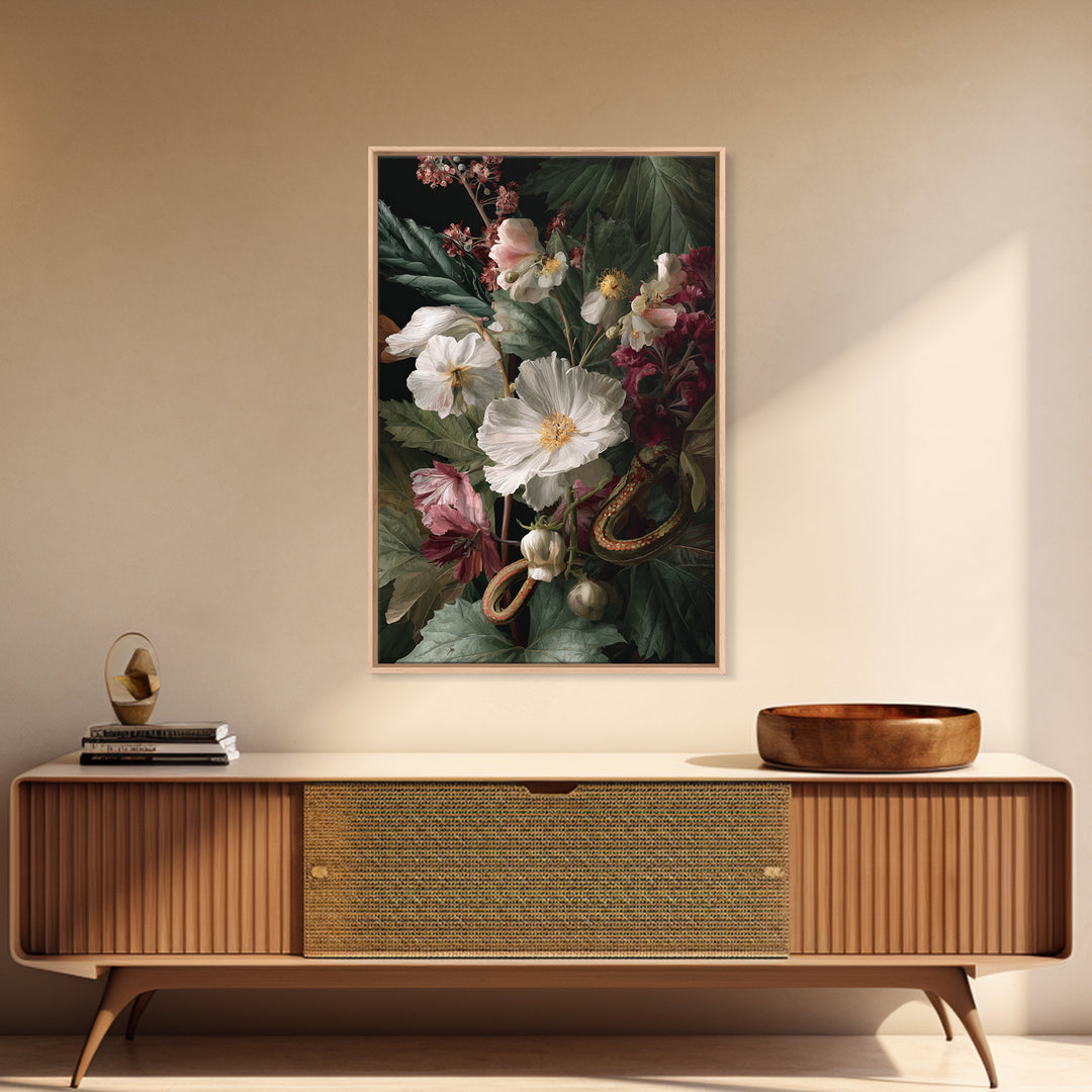 Highly Patterned Snake and Flower Composition Canvas Print, Maximalist Art, Living Room Decor, Oil Painting, Maximal, MAX-2x3-45
