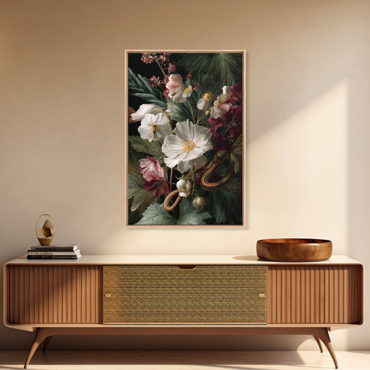 Highly Patterned Snake and Flower Composition Canvas Print, Maximalist Art, Living Room Decor, Oil Painting, Maximal, MAX-2x3-45