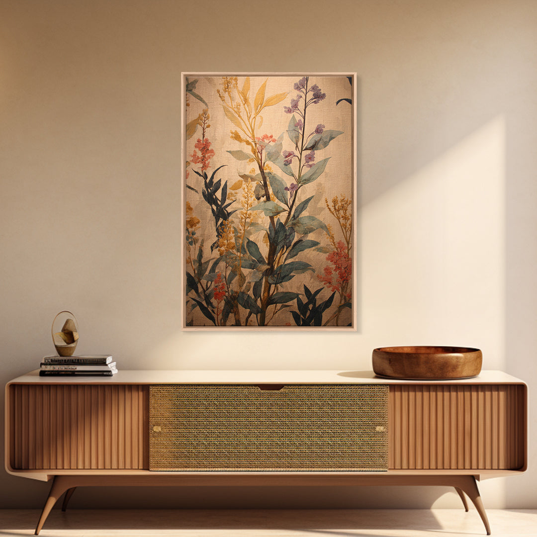 Crowded Botanical Tapestry Framed Canvas Print, Maximalist Art, Modern Art, Living Room Decor, Oil Painting, Maximal, MAX-2x3-87