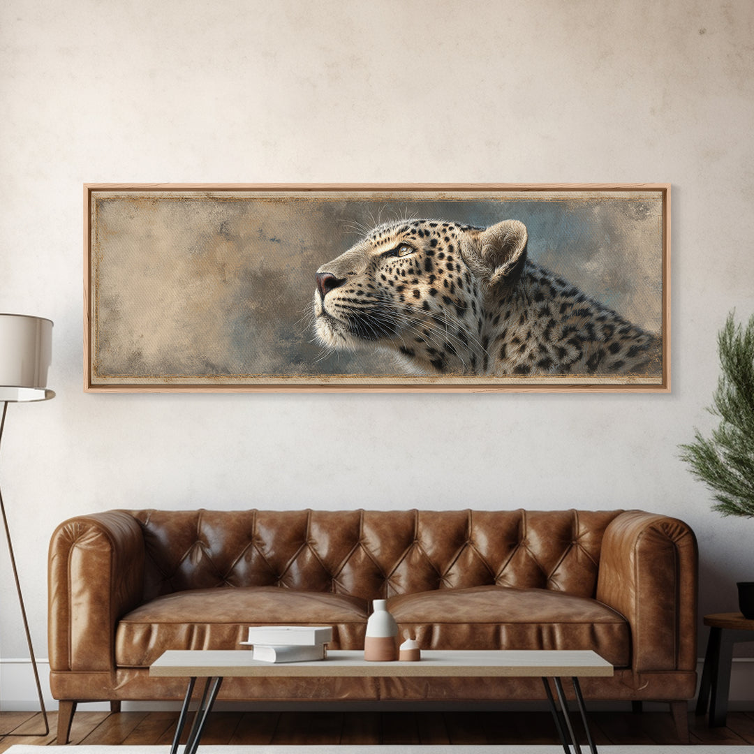 Rainbow Leopard Portrait Framed Canvas Print, Maximalist Art, Leopard Print, Living Room Decor, Oil Painting, Maximal, MAX-3x1-28