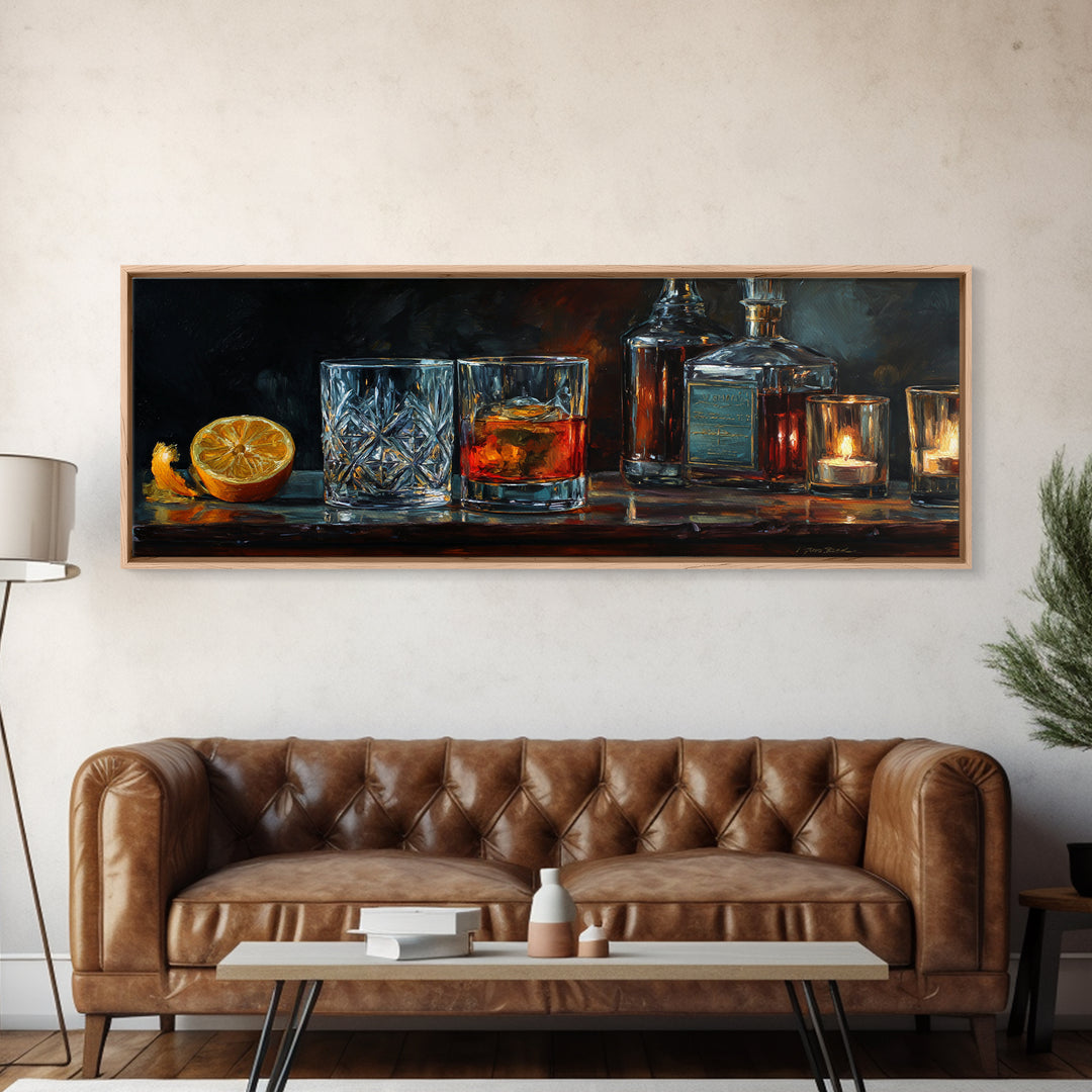 Retro Maximalist Cocktail Still Life Framed Canvas Print, Maximalist Art, Boho Wall Art, Living Room Decor, Fine Art, Maximal, MAX-3x1-82