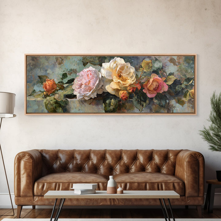Baroque Roses Mixed Canvas Print, Maximalist Art, Living Room Wall Art, Living Room Decor, Abstract Art, Maximal, Boho Decor, MAX-3x1-94