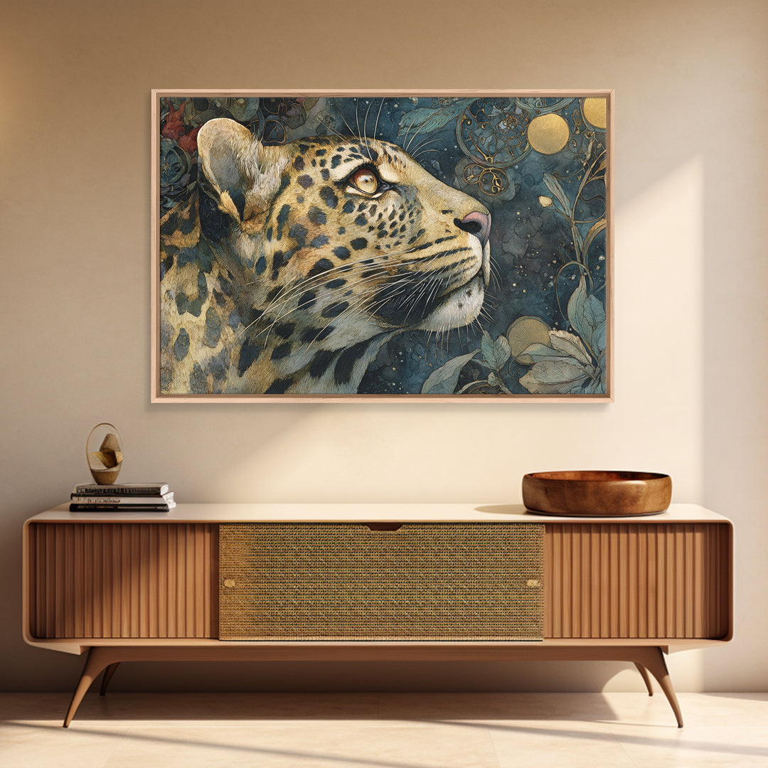 Rainbow Leopard Portrait Framed Canvas Print, Maximalist Art, Leopard Print, Living Room Decor, Oil Painting, Maximal, MAX-3x2-40