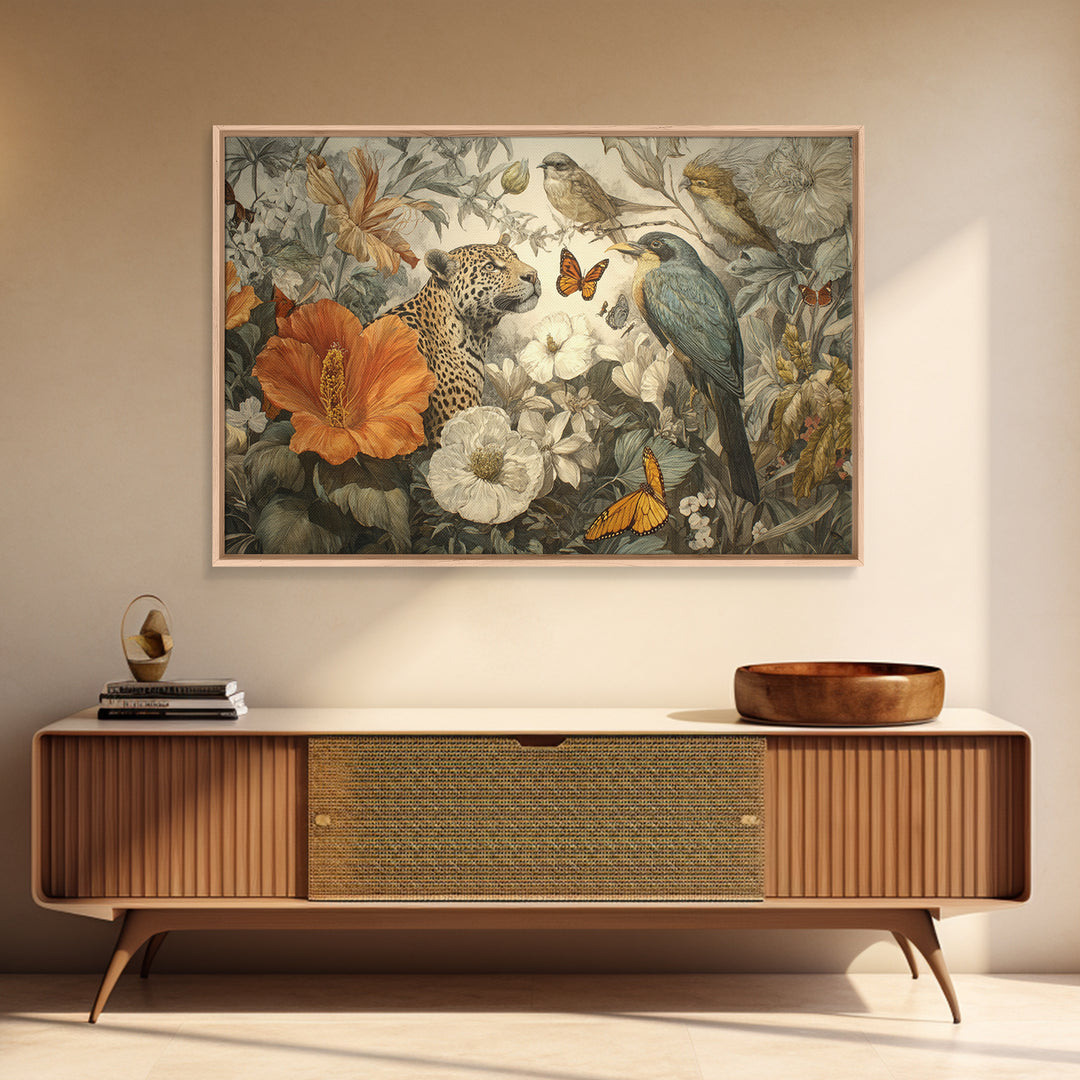 Explosive Floral Jungle Framed Canvas Print, Maximalist Art, Modern Art, Living Room Decor, Oil Painting, Maximal, MAX-3x2-5