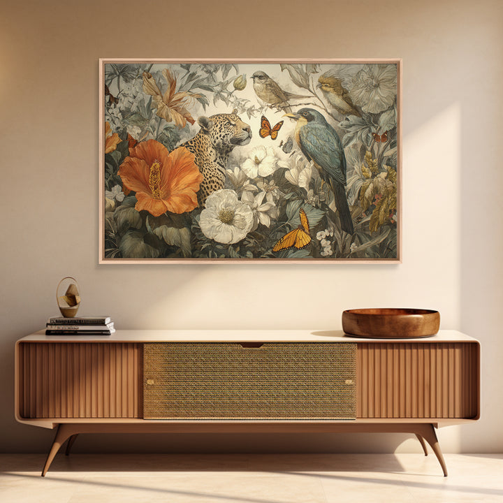 Explosive Floral Jungle Framed Canvas Print, Maximalist Art, Modern Art, Living Room Decor, Oil Painting, Maximal, MAX-3x2-5