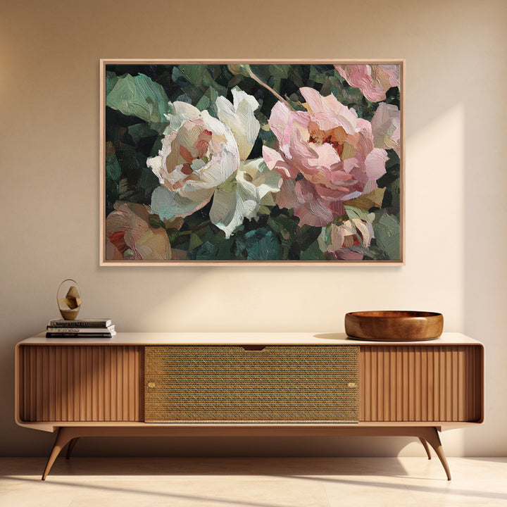 Baroque Roses Mixed Framed Canvas Print, Maximalist Art, Leopard Print, Living Room Decor, Abstract Art, Maximal, MAX-3x2-82