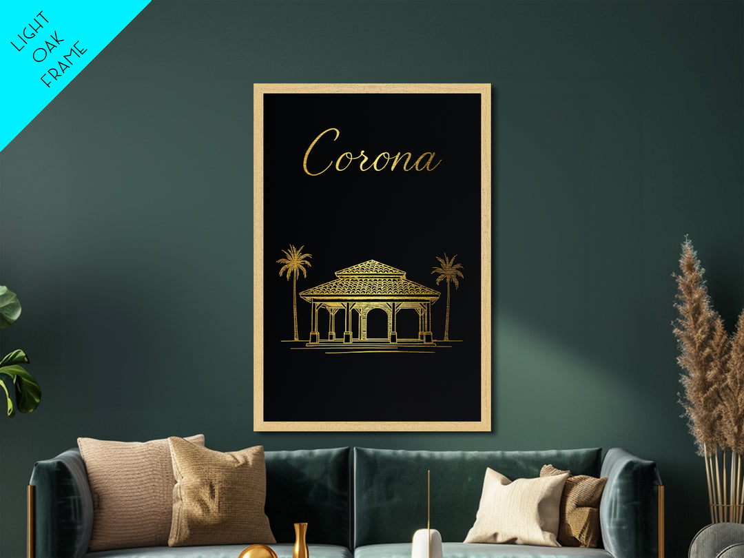 Corona California Art, Metallic Gold Art, Wood Framed Art, Metal Art, Modern Skyline Wall Print, Graduation Gift, Entryway Wall Print