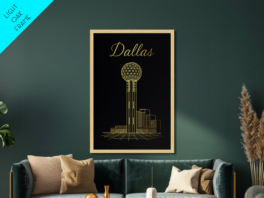 Dallas Texas Art, Metallic Gold Art, Wood Framed Art, Metal Art, Minimalist Wall Art, Wanderlust Gift, Entryway Wall Print