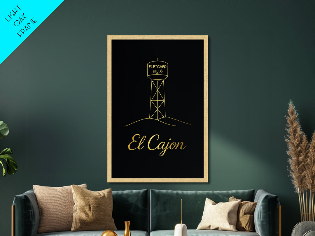 El Cajon California Art, Metallic Gold Print, Wood Framed Art, Metal Art, Modern Wall Art, Adventure Lover Gift, Bedroom Art