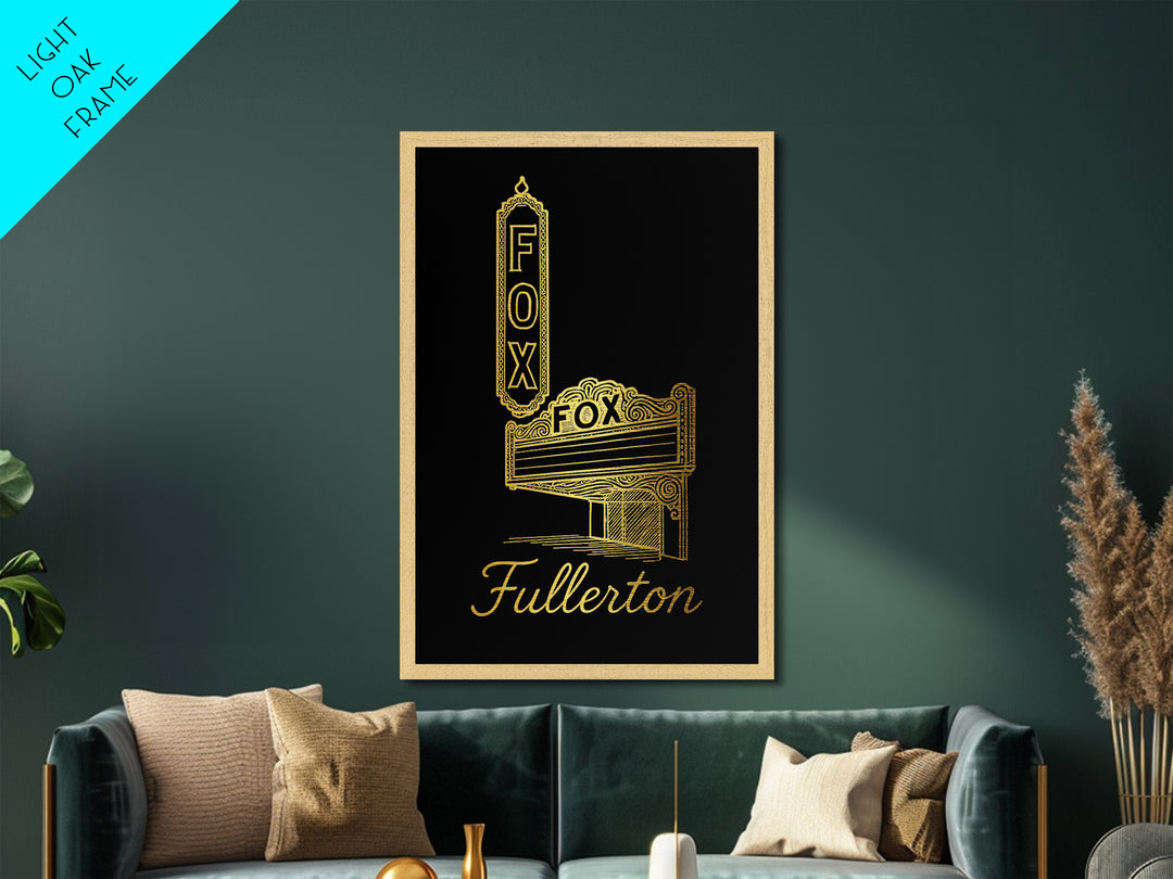 Fullerton California Travel, Metallic Gold Art, Wood Framed Art, Metal Art, Modern Skyline Wall Print, Retirement Gift, Bedroom Wall Art