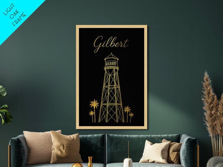 Gilbert Arizona Art, Metallic Gold Print, Wood Framed Art, Metal Art, Minimalist Wall Art, Birthday Gift, Living Room Art