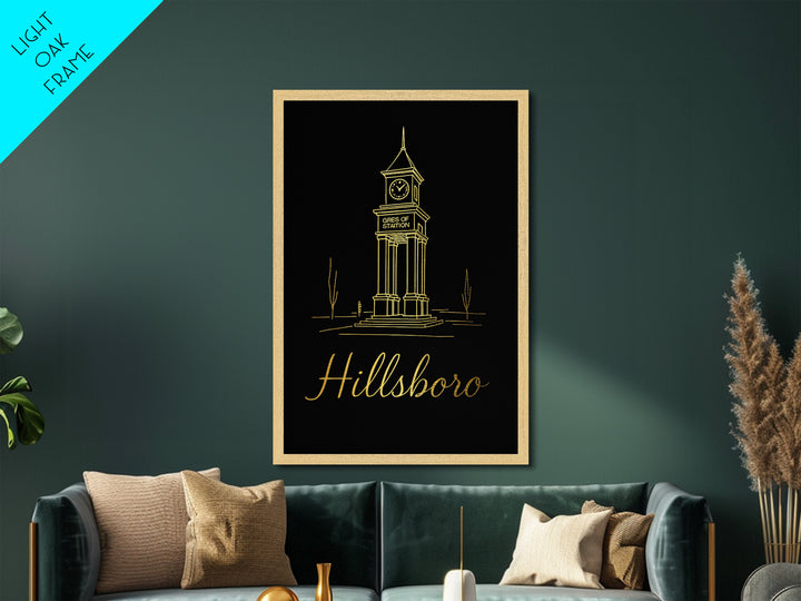 Hillsboro Oregon Art, Metallic Gold Print, Wood Framed Art, Metal Art, Modern House Art, Wanderlust Gift, Bedroom Wall Art