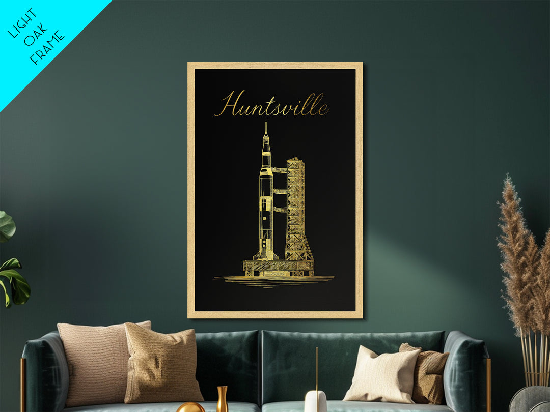Huntsville Alabama Art, Metallic Gold Print, Wood Framed Art, Metal Art, Modern Wall Art, Graduation Gift, Bedroom Wall Art