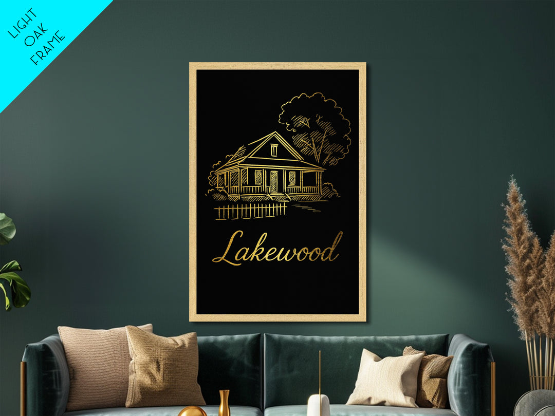 Lakewood California Art, Metallic Gold Art, Wood Framed Art, Metal Art, Modern Wall Art, Graduation Gift, Living Room Art