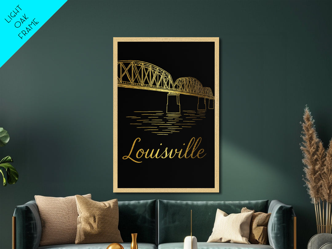 Louisville Kentucky Art, Metallic Gold Art, Wood Framed Art, Metal Art, Destination Gift, Entryway Wall Print, Hallway Wall Art