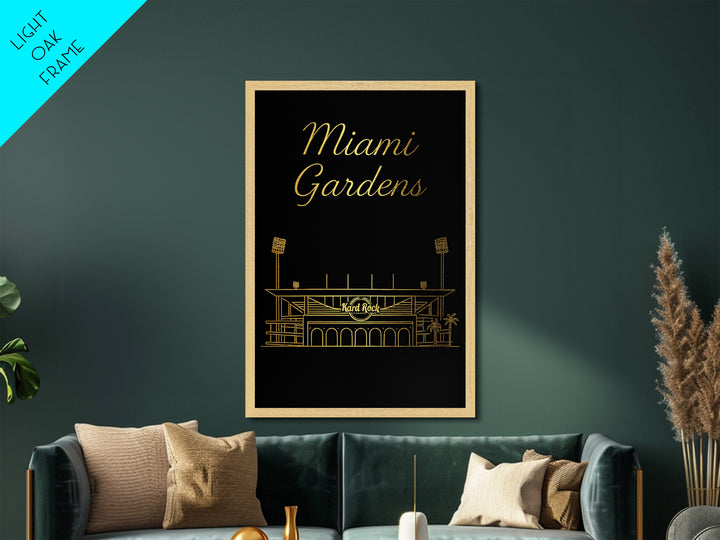 Miami Gardens Florida Travel, Metallic Gold Art, Wood Framed Art, Metal Art, Destination Gift, Bedroom Art, Home Office Art
